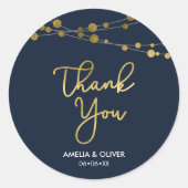 Sticker Rond Elégant Bleu Lumières Faux Merci Or (Devant)