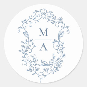 Sticker Rond Elégant bleu Mariage de fleurs de jardin