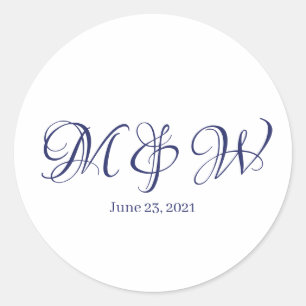 Sticker Rond Elégant bleu marine script personnalisé mariage mo