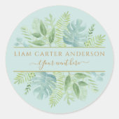 Sticker Rond Elégant bleu pâle et vert Aquarelle verte (Devant)