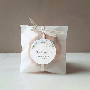 Sticker Rond Élégant Bleu Poussiéreux Floral Mariage Classique