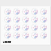 Sticker Rond Élégant bleu rose Clouds blancs Monogramme Mariage (Feuille)