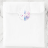 Sticker Rond Élégant bleu rose Clouds blancs Monogramme Mariage (Sac)