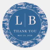 Sticker Rond Elegant Blue and White Thank You Card (Devant)