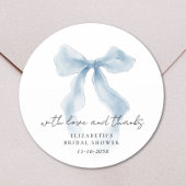 Sticker Rond Elegant Blue Bow Bridal Shower Thank You
