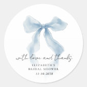 Sticker Rond Elegant Blue Bow Bridal Shower Thank You (Devant)