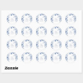 Sticker Rond Elegant Blue Chinoiserie Floral Botanical Wedding (Feuille)