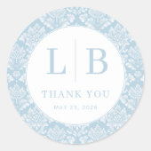 Sticker Rond Elegant Blue Damask Floral (Devant)