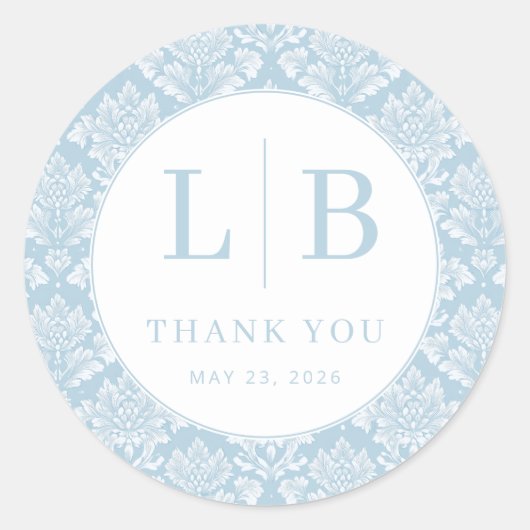Sticker Rond Elegant Blue Damask Initials (Devant)