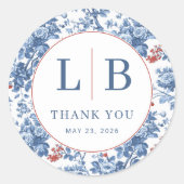 Sticker Rond Elegant Blue Floral (Devant)