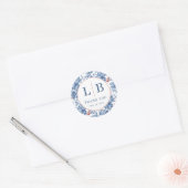 Sticker Rond Elegant Blue Floral (Enveloppe)