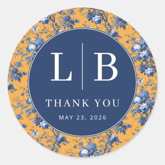 Sticker Rond Elegant Blue Floral Gratitude (Devant)