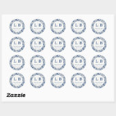 Sticker Rond Elegant Blue Floral Toile (Feuille)
