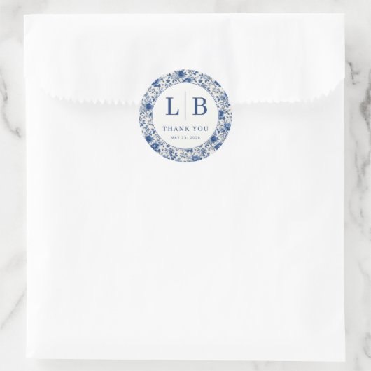 Sticker Rond Elegant Blue Floral Toile (Sac)