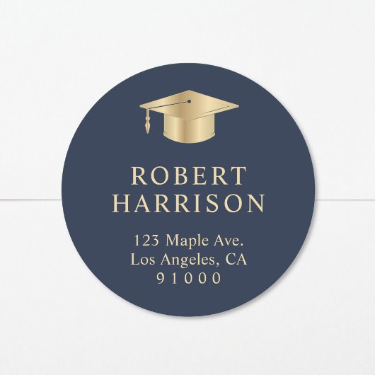 Sticker Rond Élégant Blue Gold Graduation Adresse de retour
