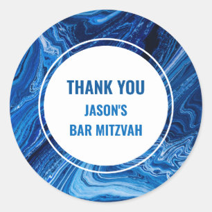 Sticker Rond Elégant Blue Ocean Waves Bar Mitzvah
