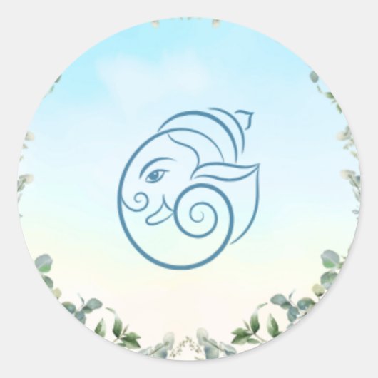 Sticker Rond Elegant Blue Peacock Floral Botanical Wedding (Devant)