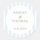 Sticker Rond Elegant Blue Stripes Monogram  (Devant)