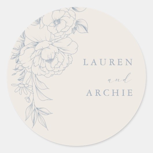 Sticker Rond Elegant Blue Vintage Floral Wedding (Devant)