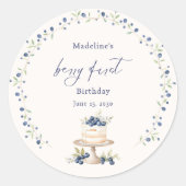 Sticker Rond Elegant Blueberry Berry First Birthday (Devant)