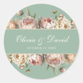 Sticker Rond Elégant Blush Dusty Rose Peonies Pastel Sage (Devant)