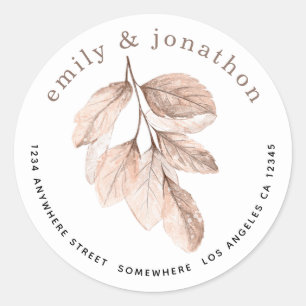Sticker Rond Elegant Blush Feuilles Nom de retour Adresse