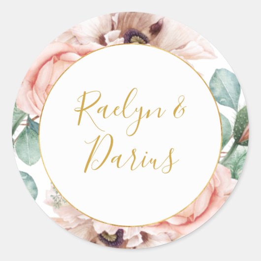 Sticker Rond Elégant Blush Floral Garden Enveloppe de mariage s (Devant)