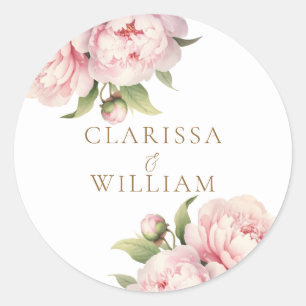 Sticker Rond Élégant Blush Floral Or Blanc Mariage moderne