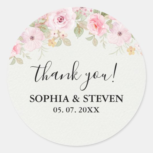 Sticker Rond Elegant blush roses wedding (Devant)