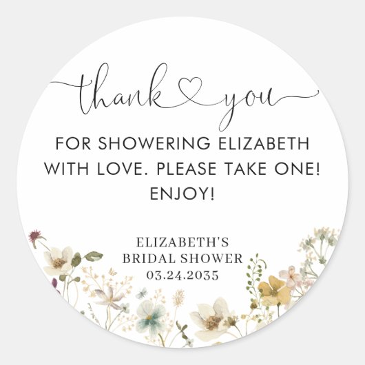 Sticker Rond Élégant Bohème Chic Fleur de Champ Remerciements F (Devant)