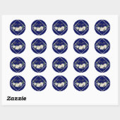 Sticker Rond Élégant Boho Blue Floral Mariage Monogramme (Feuille)