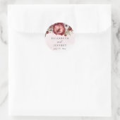 Sticker Rond Élégant Boho Bourgogne Blush Floral Mariage (Sac)