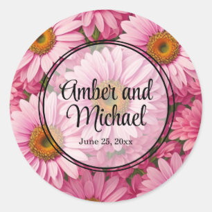 Sticker Rond Élégant boho chic flores rose pâle