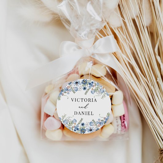 Sticker Rond Elégant Boho Dusty Blue Wedding Faveurs