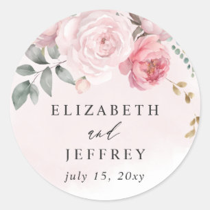 Sticker Rond Elégant Boho été printemps Blush Floral Mariage