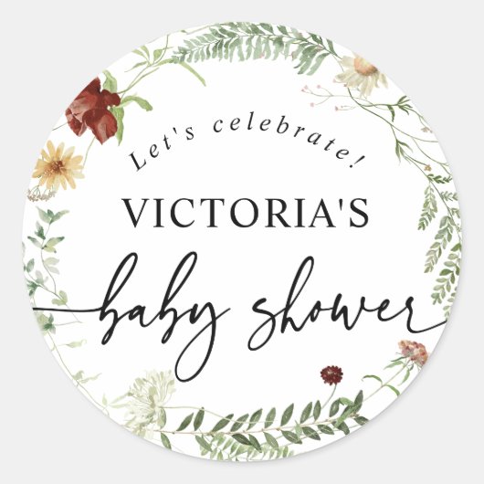 Sticker Rond Elégant Boho Fleurs sauvages Baby shower Enveloppe (Devant)