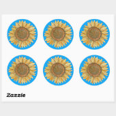 Sticker Rond Elégant Boho jaune et bleu Aquarelle tournesol (Feuille)