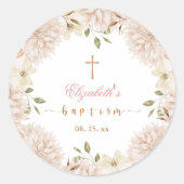Sticker Rond Élégant Boho rose Baptême floral (Devant)