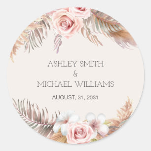 Sticker Rond Élégant Boho Rustique Floral Botaniqe Mariage