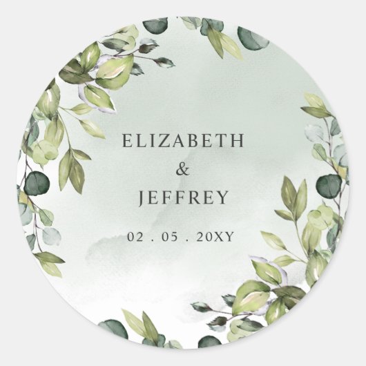 Sticker Rond Elégant Boho verdure Eucalyptus Mariage (Devant)