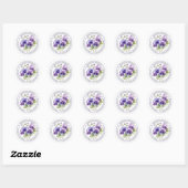 Sticker Rond Élégant Boho Violettes Violettes Floral Adresse de (Feuille)