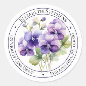 Sticker Rond Élégant Boho Violettes Violettes Floral Adresse de (Devant)