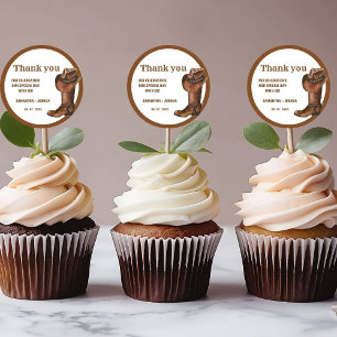 Sticker Rond Elégant Boho Western Cowboy Mariage Merci