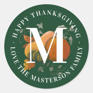 Sticker Rond Élégant Bon thanksgiving de récolte d'automne Mono