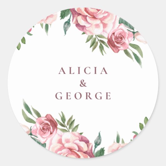 Sticker Rond Elégant bordeaux rose rose mariage faveur classiqu (Devant)