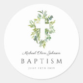 Sticker Rond Elegant Botanical Religious Cross Baptism  (Devant)