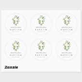 Sticker Rond Elegant Botanical Religious Cross Baptism  (Feuille)