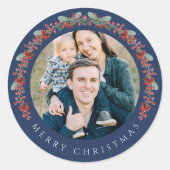 Sticker Rond Elegant Botanical Wreath Photo Christmas (Devant)