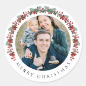 Sticker Rond Elegant Botanical Wreath Photo Christmas (Devant)