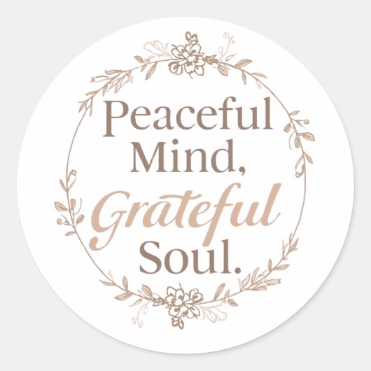 Sticker Rond Elegant Botanical Wreath with Zen Quote (Devant)